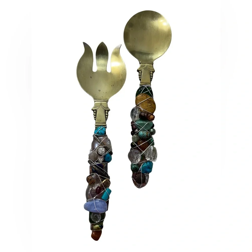 1970s Salad Servers - Coppercraft Guild Silver & Gold - Gothic Style W☑️